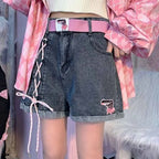 Kawaii High Waist Denim Shorts front