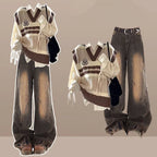Preppy Kawaii 3-Piece Set Knit Vest, Bandage Shirt - Vusy Kawaii Shop