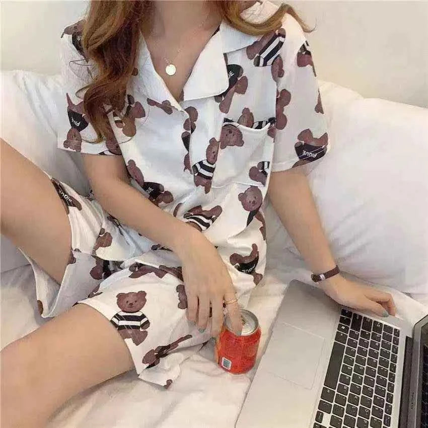 New Women Sleepwear Cartoon Pajamas Female Short  Pants Short Sleeved Summer Spring Loungewear Fashion Home Clothing Homewear