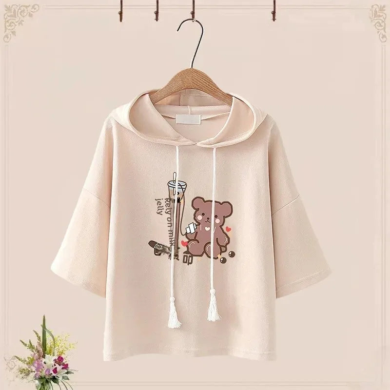 Summer Short Sleeve Sports Suit Cute Bear T-Shirt Japanese - Vusy Kawaii Shop