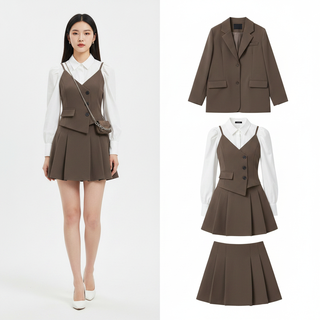 Spring Autumn Fashion Set Blazer, Shirt Mini Dress - Vusy Kawaii Shop