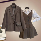 Spring Autumn Fashion Set Blazer, Shirt Mini Dress - Vusy Kawaii Shop