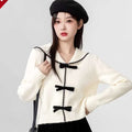 Spring and Autumn Navy Collar Sweater Coat Women Clothing