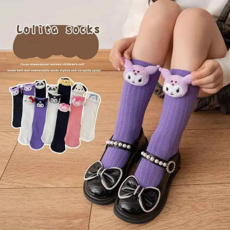 Sanrio Kuromi My Melody Hello Kitty Socks for Children's Girls Cartoon Kawaii Korean Style Mid-Tube Trendy Student Socks
