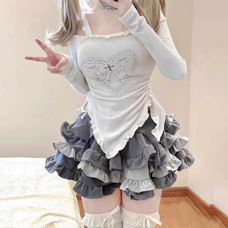 Japanese Kawaii Two Piece Set Women Autumn Sweet Rabbit - Vusy Kawaii Shop