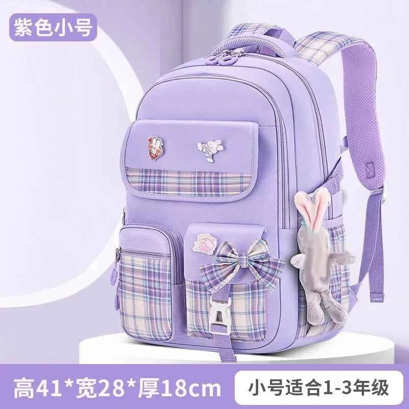 New Spine Protection Primary School Students Girls Checkered Backpack with Large Capacity Lightweight Waterproof Children's Bag