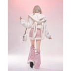 Sweet Cute Rabbit Ears Hoodie Top Set Slim Fit Strapless - Vusy Kawaii Shop