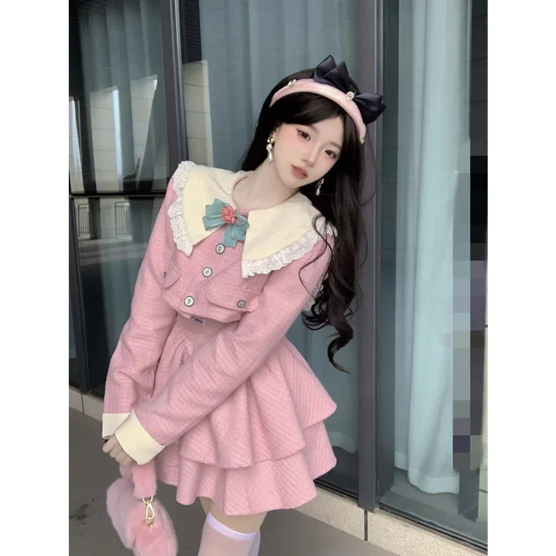 Chic Fashion Peter Pan Collar Patchwork Women Coat and Slim - Vusy Kawaii Shop