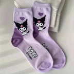 6 Pairs Anime Sanrio Melody Kuromi Print Kids Socks Cinnamoroll  Kawaii Warm Cartoon Women Mid-calf Socks Cotton Sock for Girls
