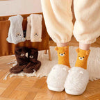 5/6/12 PCS Cartoon Animal Socks Women Warm Plush Mid-calf Sock 6 Colors Fleece Sock Set Home Floor Sleeping Winter