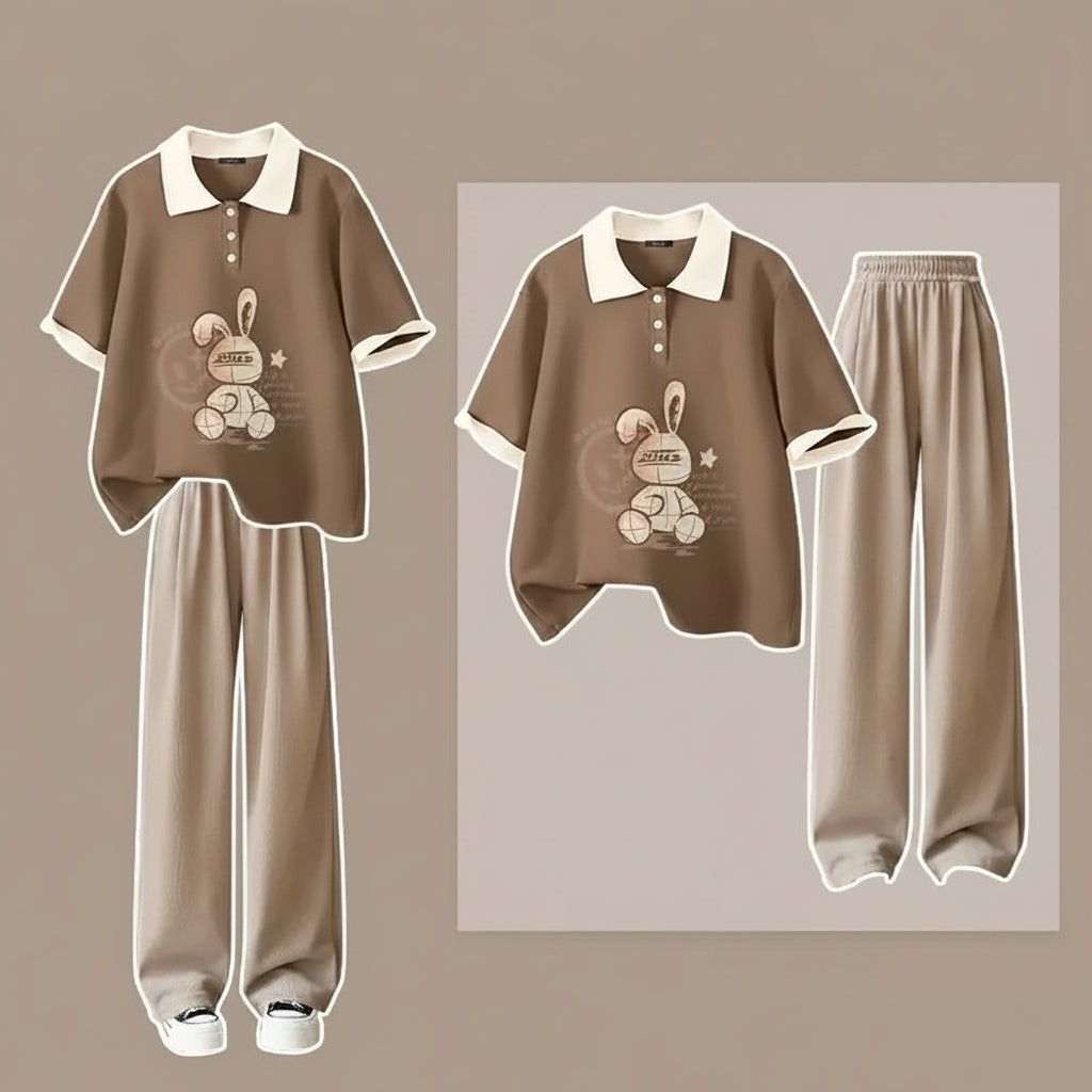 Summer Loose 2 Piece Sets Outfits Cartoon Short Sleeved - Vusy Kawaii Shop