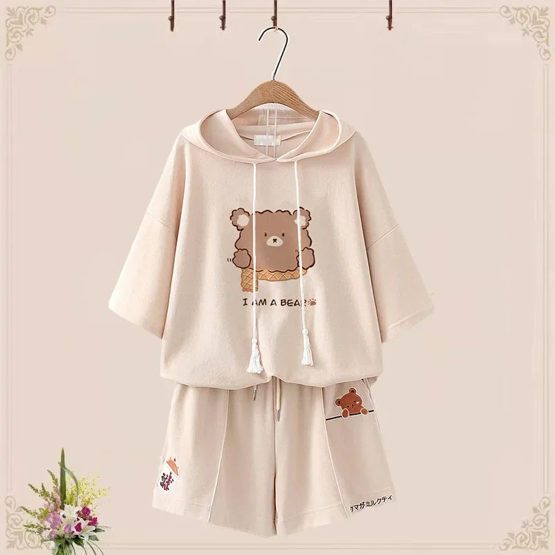 Summer Short Sleeve Sports Suit Cute Bear T-Shirt Japanese - Vusy Kawaii Shop