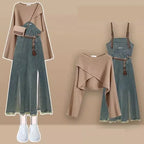 Autumn-Winter Vintage Two-Piece Set Knit Sweater Denim - Vusy Kawaii Shop