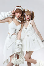 Japanese Gradient Slim Fit Denim JSK Dress Women V-Neck Crop - Vusy Kawaii Shop