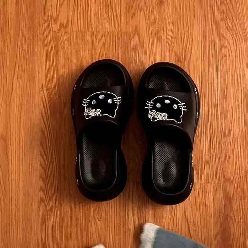 New Sanrios Hello Kittys Slippers Women Summer Fashion Wedge Platform Slides Girl Sandals Outdoor Soft Sole Beach Shoes Non Slip