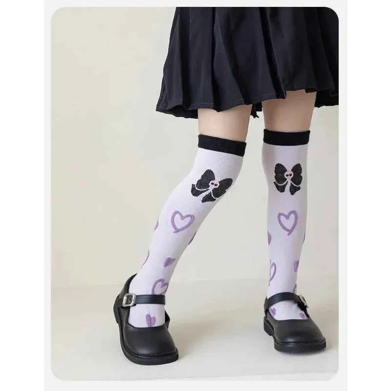 4 Pairs Cartoon Sanrio Kuromi Socks Kawaii Children's Calf Socks Cotton Girls Bow Spring and Summer Stockings Children's Gifts