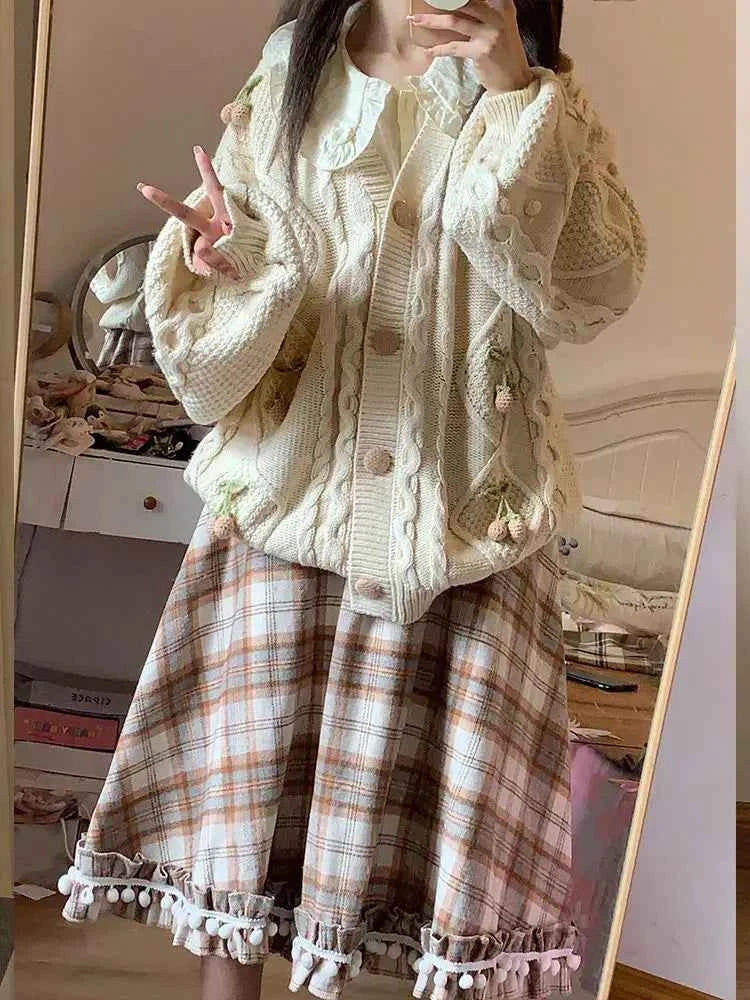 Japanese Sweet Woolen Plaid Skirt Autumn and Winter Grid