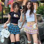 American Colored Plaid Skirt Sexy Low-Waist A-Line Cake