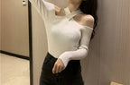 Cross Neck Halter Knit Pullover Warm Off-Shoulder Sweater - Vusy Kawaii Shop