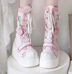Lolita Thick Sole Boots Y2K Versatile Punk Motorcycle Thick Sole Mid Barrel Boots Women's Cute Spicy Girl Motorcycle Boots