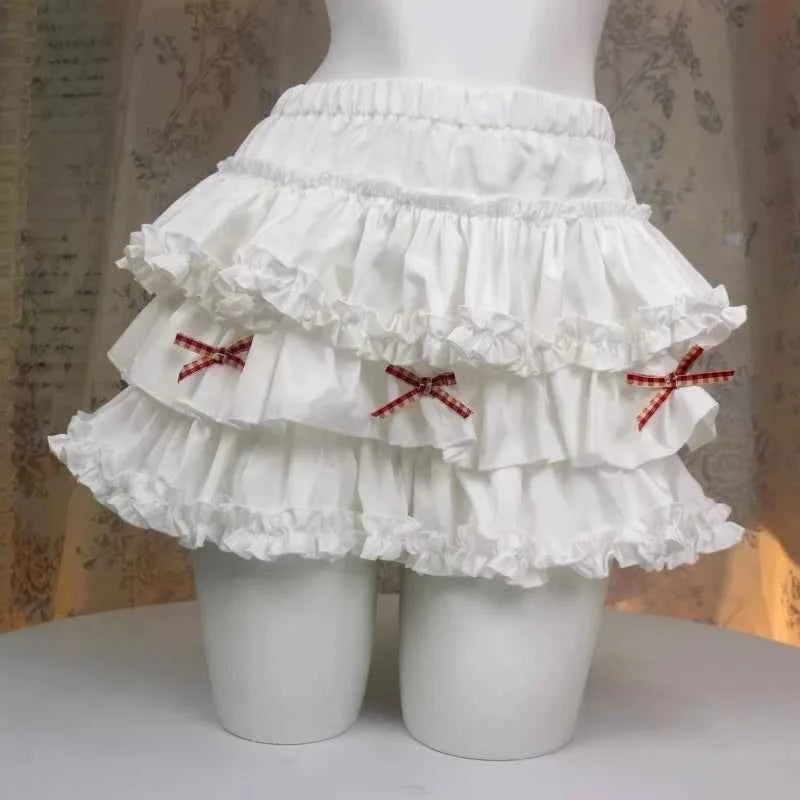 Japanese Sweet Lace Patchwork Ruched Cake Skirts High Waist