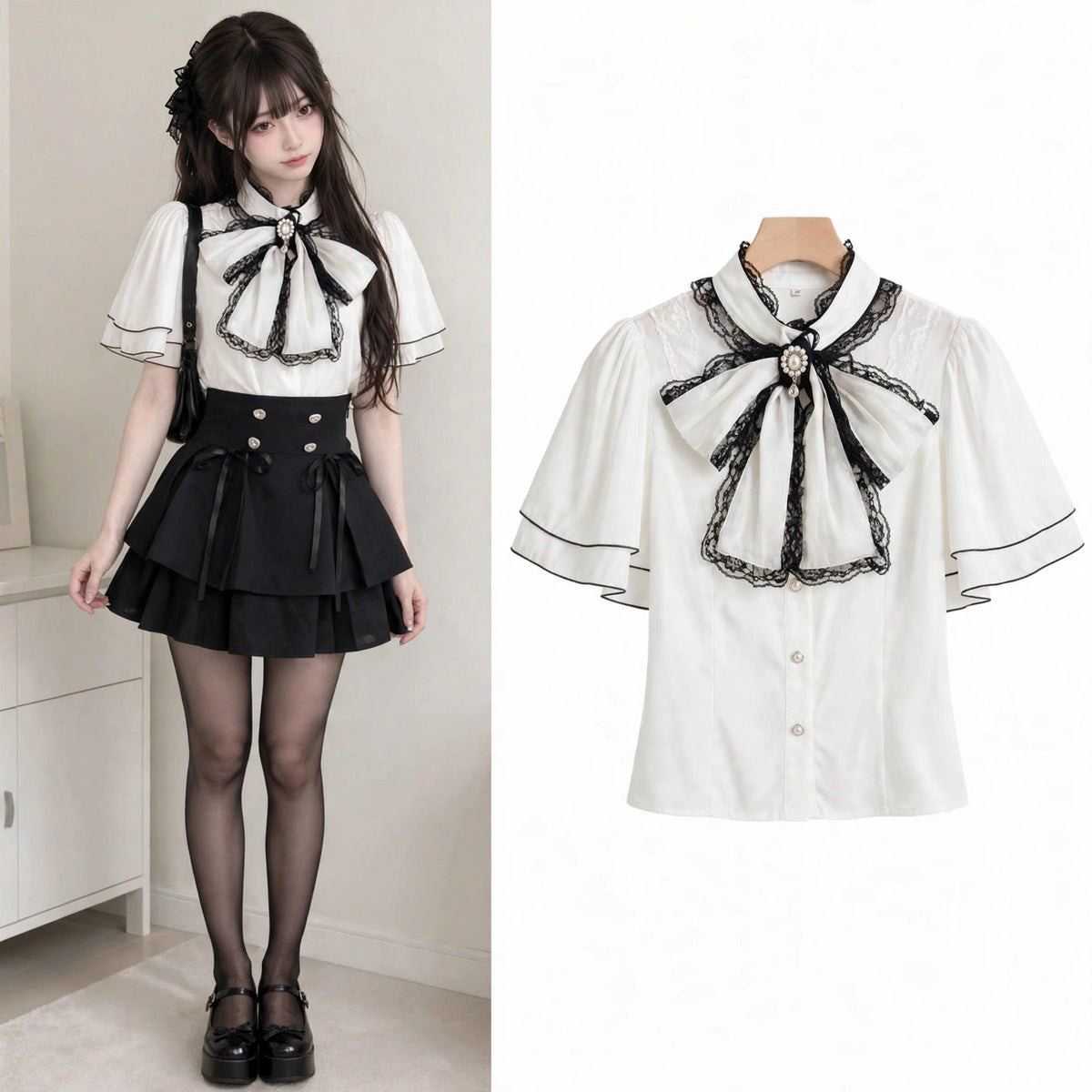 Sweet Y2K Bow Blouse and Mini Skirt Set lifestyle