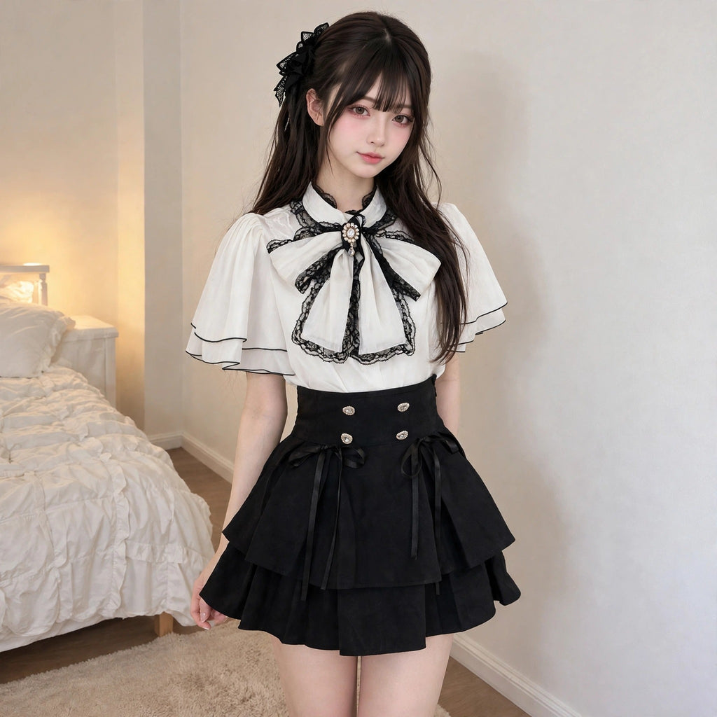 Women's Sweet Y2K Bow Blouse & Mini Skirt Set