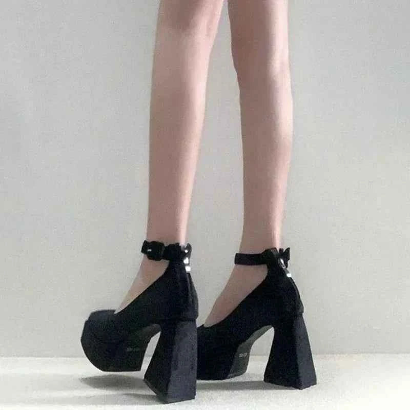 2024 New Spring And Autumn Fashion Women's High Heels Sole Buckle Thick Heel Shallow Mouth Sexy Back Zipper Elevated Shoes