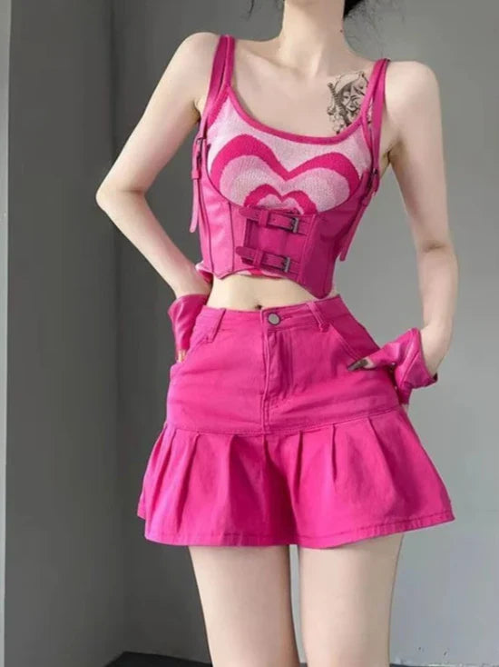 Denim Mini Pleated Skirt Summer High Waist Shorts Skirts - Vusy Kawaii Shop