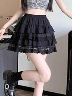 Fashion Sweet White Lace Cake Skirt Summer High Waist A-line