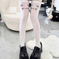 Japanese Kawaii Expression Thigh Socks White Print Long