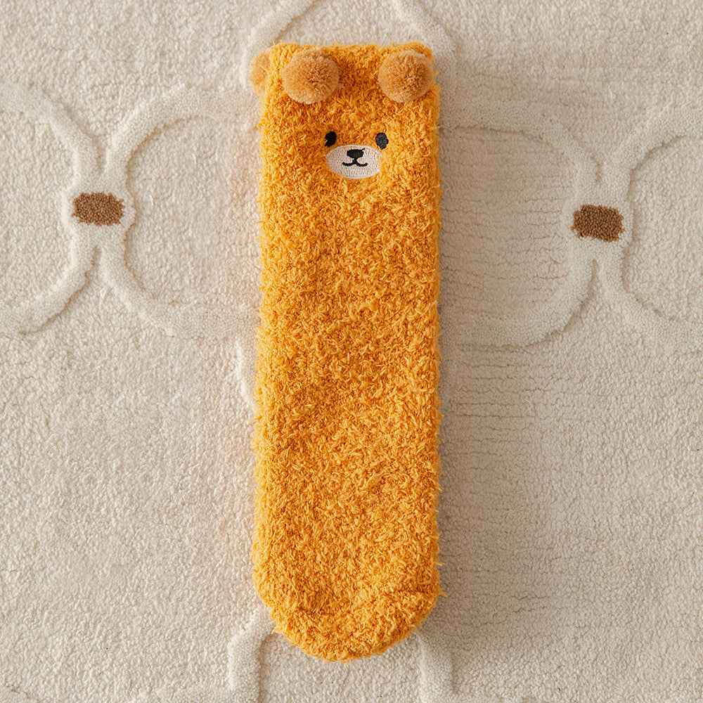 5/6/12 PCS Cartoon Animal Socks Women Warm Plush Mid-calf Sock 6 Colors Fleece Sock Set Home Floor Sleeping Winter