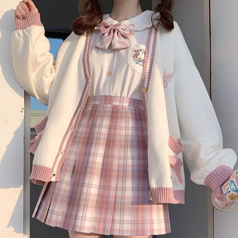Pink Bow Women Sweaters Cardigan Korean Sweet Knitted Loose - Vusy Kawaii Shop