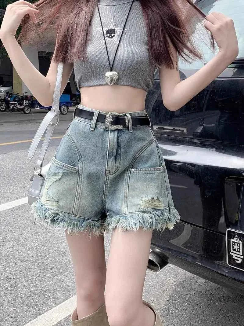 Summer High Waisted A-Line Hot Pants American Retro Hole