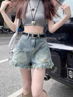 Summer High Waisted A-Line Hot Pants American Retro Hole