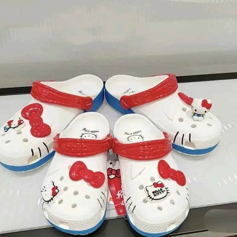 Kawaii Hello Kittys Slippers Sanrioed Hole Sandals Slippers Kt Sandals Kawaii Eva Anime Shoes Summer Slippers Adult Kids Gift