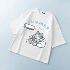 Summer Japanese Cartoon Cute Cat Fun Print Short Sleeve - Vusy Kawaii Shop