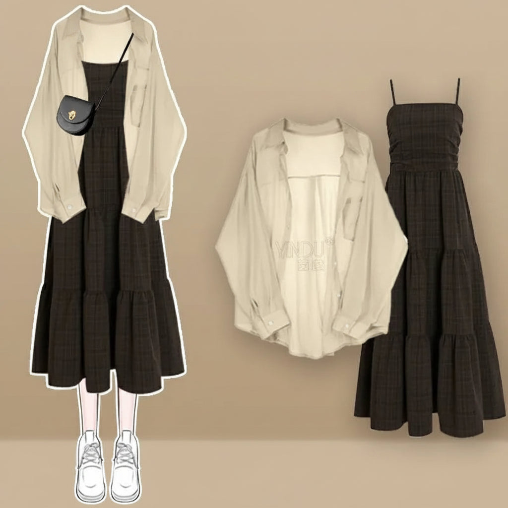 Women Summer Dress Matching Set Korean Elegant Striped - Vusy Kawaii Shop