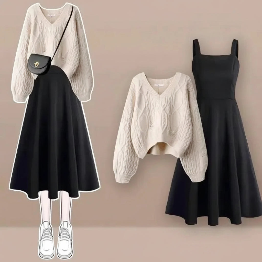 Soft Street Style Knitted Sweater Top and Bottom Set Autumn - Vusy Kawaii Shop