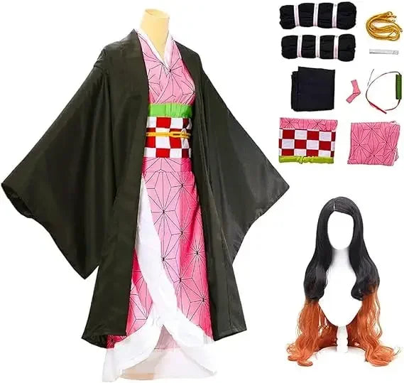 Nezuko Kamado Demon Slayer pink kimono cosplay with wig, front view