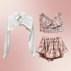 Korean Summer Fashion Outfit Sexy Short Ruffles Shirt Plaid - Vusy Kawaii Shop