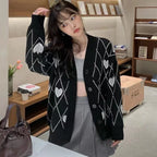 Women Heart Pattern Jacquard Sweater Long Sleeve Love Style - Vusy Kawaii Shop