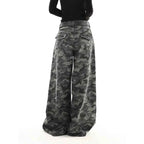 Women camouflage Jeans Sense design Vintage High Waisted Straight Denim Trouser Y2K American Streetwear Wide Leg Denim Pants ﻿