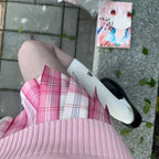 Sweet White Pink Plaid JK Skirt Preppy Style A-Line Pleated
