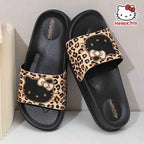 Hello Kittys Slippers Leopard Print Women Kawaii Summer Home Bathroom Bath Sandals Creative Fashion Non Slip Can Be Worn Outside