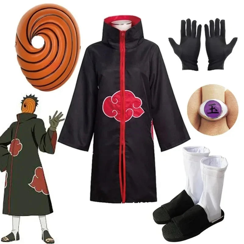 Naruto Obito Akatsuki cloak cosplay full set with mask, ring and gloves