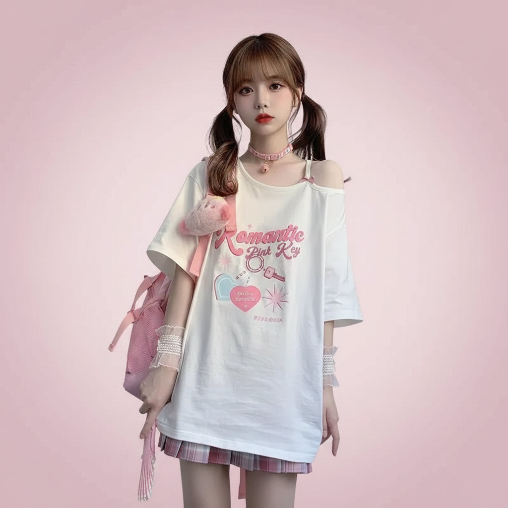 Harajuku Egirl T Shirt Korean Style Heart Print Gothic Off - Vusy Kawaii Shop
