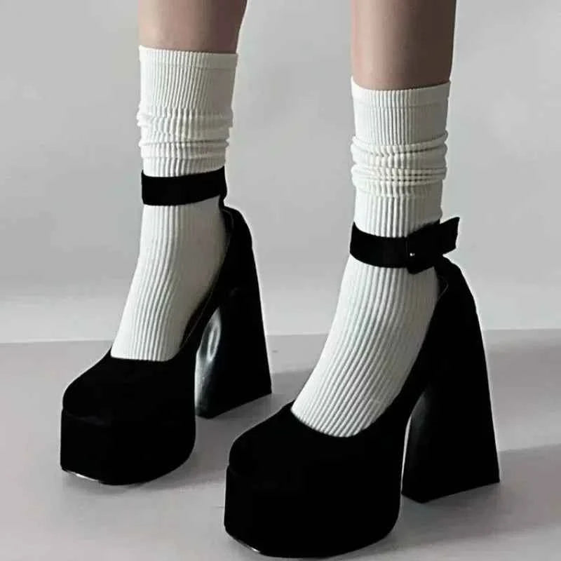 2024 New Spring And Autumn Fashion Women's High Heels Sole Buckle Thick Heel Shallow Mouth Sexy Back Zipper Elevated Shoes