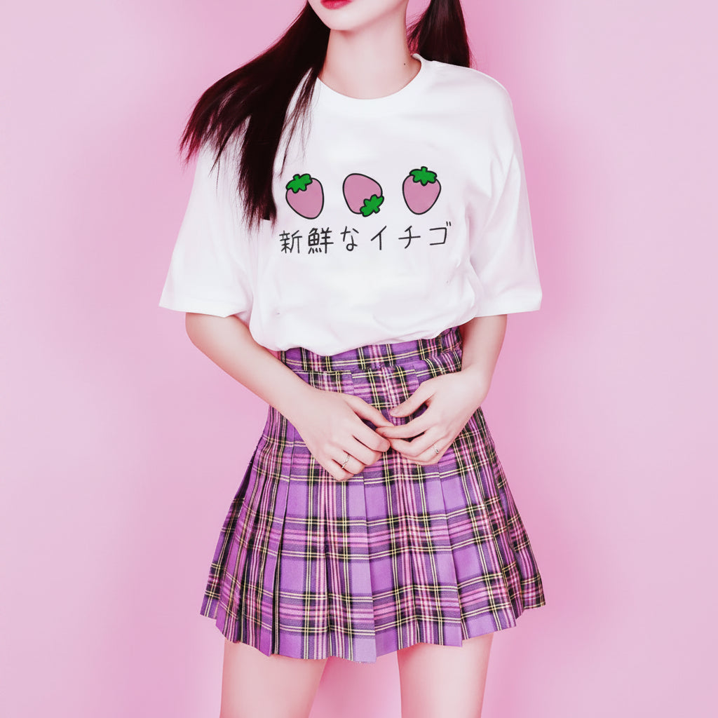 Fresh Strawberries Japanese Aesthetic T-Shirt Harajuku - Vusy Kawaii Shop