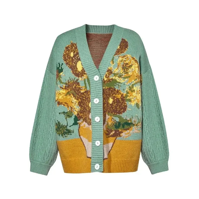 Spring and Autumn Retro Lazy Style Jacquard Knitwear Jackets - Vusy Kawaii Shop